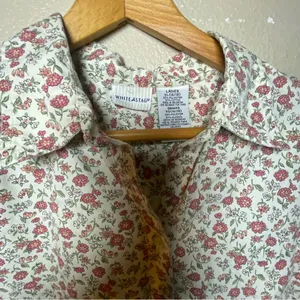 White Stag Floral Print Shirt Vintage Whimsical Garden Fairy size XL Long Sleev thumbnail 2