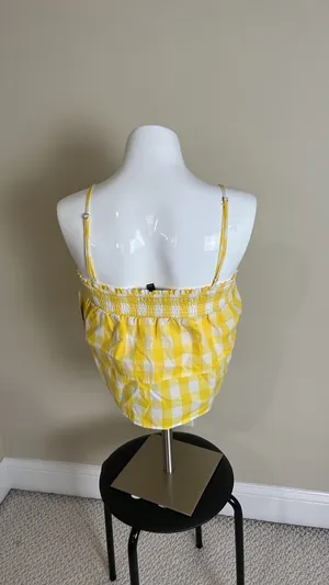 NWT Bloomingdale's Aqua Yellow Gingham Smocked Tiered Top thumbnail 2