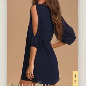 Lulus Shifting Dears Navy Blue Long‎ Sleeve Dress MEDIUM thumbnail 4