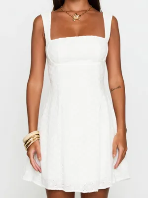 Princess Polly Xanthus Embroidered Mini Dress White eyelet embroidered bow thumbnail 9