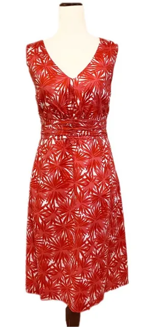 BODEN Red Orange Floral‎ Print Sleeveless Cotton Sheath Dress Size 6 Petite thumbnail 1
