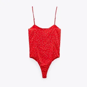 NWT Zara Satin Star Print Thong Bodysuit‎ in Red Size Medium thumbnail 3