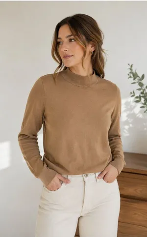 Pendleton Silk Blend Camel Mock Neck Sweater Sz S Lightweight Knit Pullover READ thumbnail 1