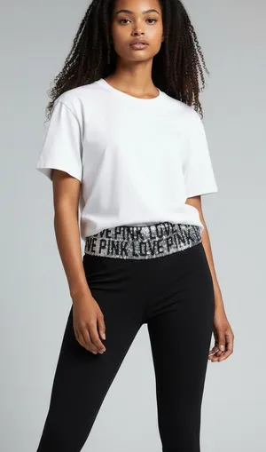 PINK Victoria's Secret Black Leggings with Sequin 'LOVE PINK' Waistband thumbnail 1