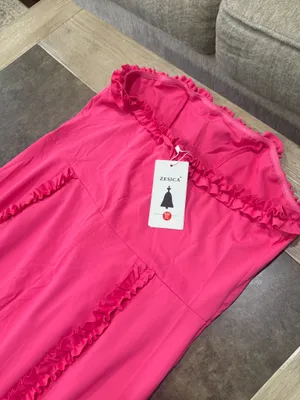 Zesica Strapless Pink Ruffle Mermaid Dress with Black Bow Detail thumbnail 7