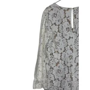 Wayf Women‎ Blouse Sheer Lace Floral V-Neck 3/4 Sleeve Nude Lining Ivory Medium thumbnail 9