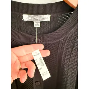 Madewell | NWT Signature Knit Pointelle Cardigan Black Cropped Sweater | Sz L thumbnail 6