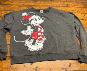 Disney Mickey Mouse Christmas‎ Holiday Sweatshirt Adult XXL Gray Long Sleeve thumbnail 1