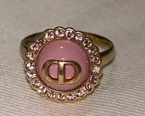 Christian Dior Petit CD Baroque Ring Gold-Finish Metal, Pink Crystals thumbnail 4