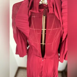 ASOS Pleated Sheer Crop Top Midi Dress Burgundy Size 2 Special Occasion thumbnail 5