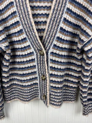 Madewell Waller Stripe Crop Cardigan Sweater Size XS Chunky Wool Blend Knit thumbnail 4