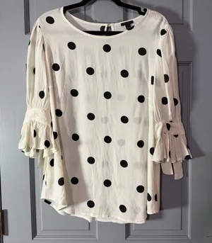 Ann Taylor White Blouse with Black Polka Dots thumbnail 1