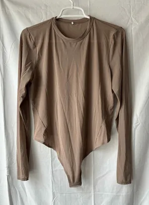 Lululemon Wundermost Nulu Mesh Long Sleeve Crewneck Bodysuit Taupetastic NO DOT thumbnail 1
