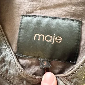 Maje Asymmetric Leather Moto Jacket Womens Size 3‎ L Brown Biker Gold Zip Edgy thumbnail 3