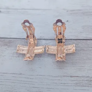 Vintage Clip On Earrings Warm Gold Tone Crossover Statement Large thumbnail 5