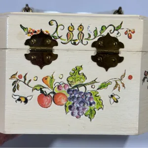 Vintage Floral Wood Octagonal Box Purse Cottagecore Fairy Coquette Birds Animals thumbnail 8
