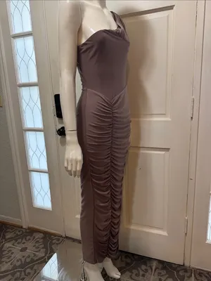 Club L London Brown Ruched Twist Bardot Maternity Midi Dress One-Shoulder Size 8 thumbnail 7