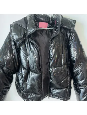 Azalea Wang Black Metallic Bomber Puffer Winter Coat Medium Jacket Shiny LIKEnew thumbnail 8