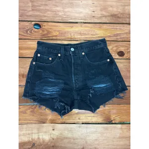 Levi’s 501 High-Rise Denim Cutoff Shorts - Women Size 24 - Black Distressed thumbnail 3