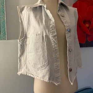 Zara Light Blue Pinstripe Sleeveless Denim Vest m thumbnail 2
