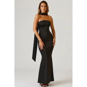 Oh Polly‎ Mandi Scarf Detail Strapless Satin Maxi Gown Black NWT Size US 4 thumbnail 6
