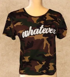 Camouflage crop top with fun sayings on front! thumbnail 1