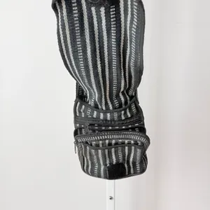 Black‎ Gray Striped Woven Crossbody Bag Multi-Pocket Travel Purse Boho Grunge thumbnail 3
