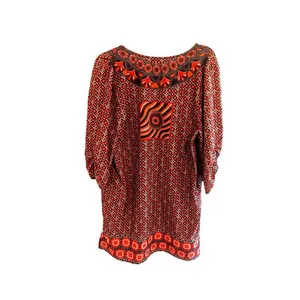 Urban Coco Boho Tunic‎ Dress Red Orange Geometric Print Tassels Womens Size M thumbnail 2