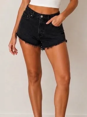 Abercrombie & Fitch Womens Black Denim Shorts Raw Hem Cut Off Size 26 2 Low Rise thumbnail 1