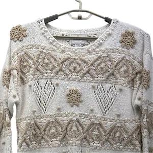 Express Vintage Fair Isle Sweater Cream Medium‎ thumbnail 3