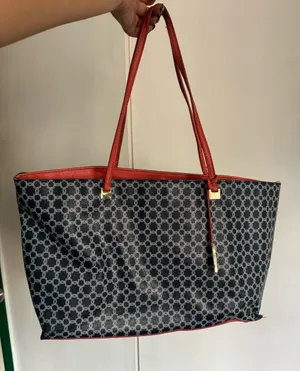 Stylish Navy Patterned Tote with coral Trim Blue thumbnail 1