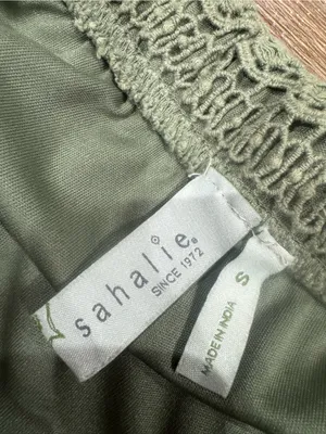 SAHLIE Earthy Beachy Boho Green Crochet Patterned Fitted Maxi Skirt | Size Small thumbnail 3