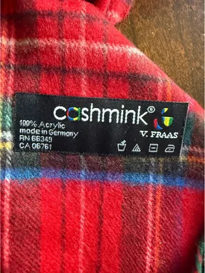 V. Fraas Cashmink Red Tartan Plaid Scarf with Fringe thumbnail 5
