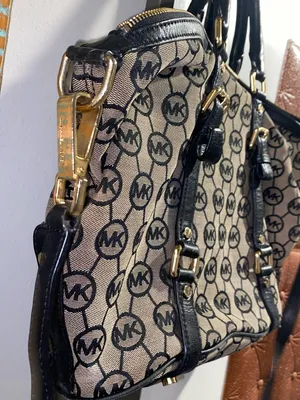 Michael Kors Black and Beige MK Monogram Satchel with Crossbody Strap thumbnail 4