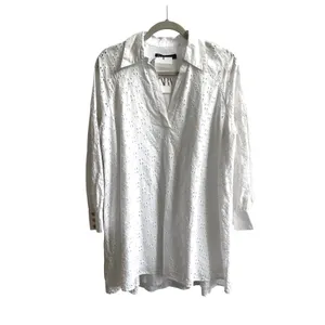 Zara Eyelet Mini Dress Womens Large White Boho Coastal Cotton‎ Tunic Embroidered thumbnail 3