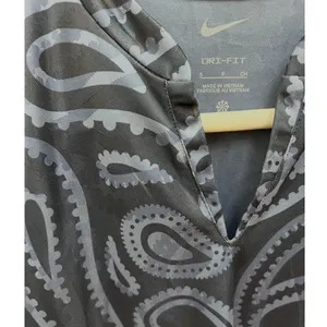 Nike Dri-FIT Women Sleeveless Paisley Polo Shirt Navy Blue Grey Small Split Neck thumbnail 3