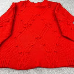 Ava & Viv Cable Knit Pom Pom Sweater‎ In Red Women's Size 2X thumbnail 2