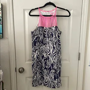 Lilly Pulitzer Terry Shift in Entourage Bright Navy Pink Zebra Safari Size 10 thumbnail 5