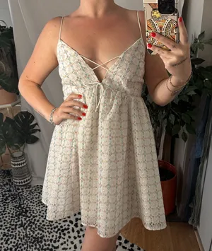 For Love & Lemons Jodi Tencel Eyelet Strappy Mini Dress White Size Large thumbnail 1