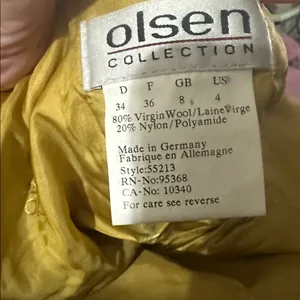 OLSEN COLLECTION Wool Coat‎ Golden Yellow Size 4 thumbnail 2