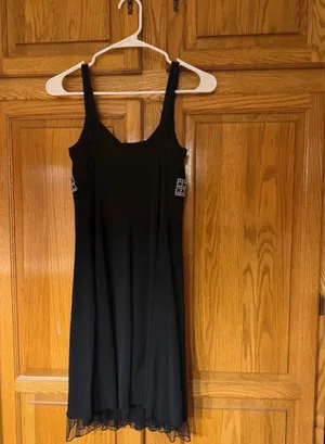 Black mini dress with silver beaded trim and sheer hem, size S #glamour #party thumbnail 2