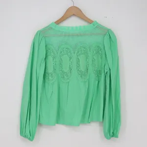Fashion Blouse Women's S Green Crochet Lace Balloon Sleeve Excellent thumbnail 3