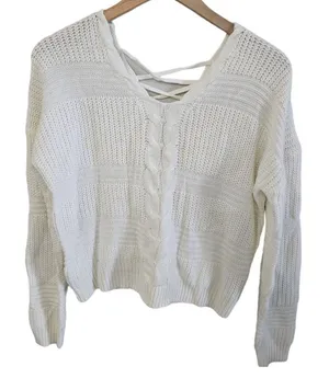 Full Circle Trends Sweater Sz Med Lace‎ Up Back Cable Knit Y2K Light Academia thumbnail 1