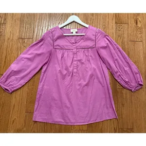 Loft pink cotton puff sleeve boho blouse size M thumbnail 7