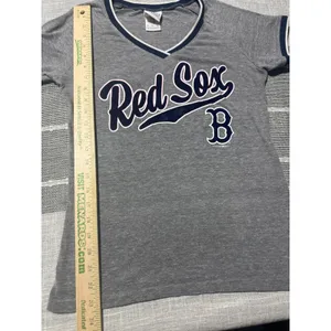 5th and Ocean Red Sox V Neck T Shirt Women's Medium Gray‎ Baseball Tee thumbnail 2
