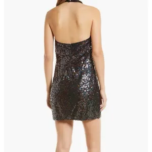 SHO by Tadashi Shoji Sleeveless Black‎ Sequin Halter Dress Size M thumbnail 5