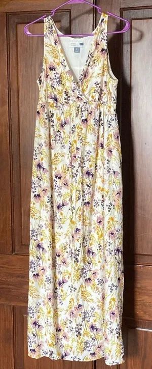 Old Navy Maternity V-neck Sleeveless Yellow Purple Floral Maxi Dress Size S thumbnail 1