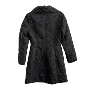 H&M Puffer Coat Women XS Black Floral Embroidered Quilted‎ Longline Funnel Neck thumbnail 3