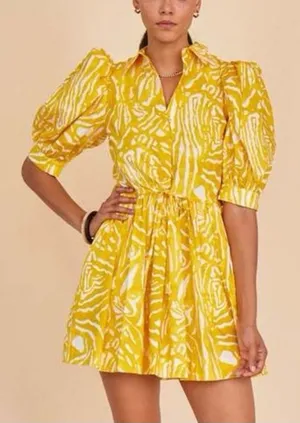 Hunter Bell McCauley Silk Mini Dress in Marigold Palms thumbnail 1
