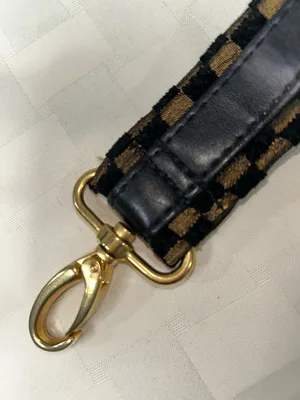 Source Unknown Black and Gold Checkerboard Woven Bag Strap with Gold Hardware thumbnail 3